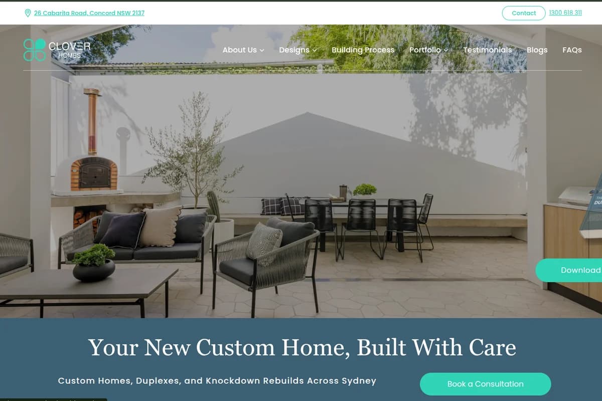 Clover Homes website screenshot